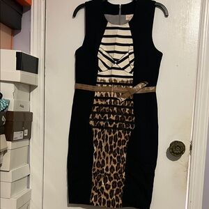 Tracy Reese Black and Leopard Midi Dress